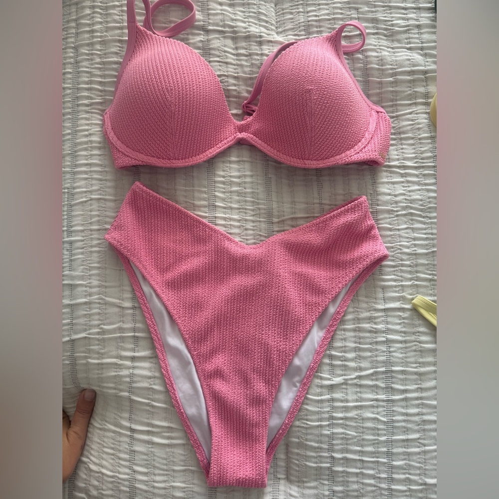 VS Pink Textured Bikini Set